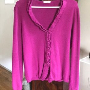 Garnet Hill 100% Cashmere Ruffle Cardigan